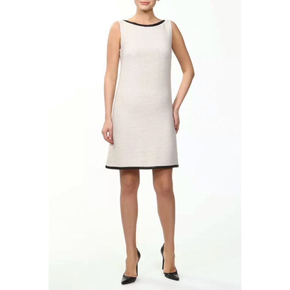 Prada 38 4 Wool Sheath Dress Leather Trim Ivory